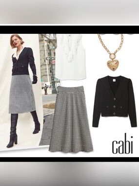 CAbi Black and White Houndstooth A-Line Skirt Sz 8-10 M Quiet Luxury